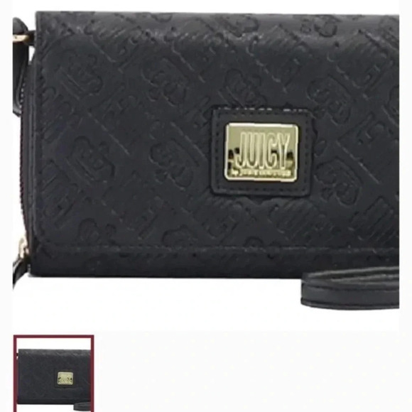 Juicy Couture Wordy Wallet/Crossbody Black Snap/Zipper Closure 12-Slot Card - Picture 4 of 5